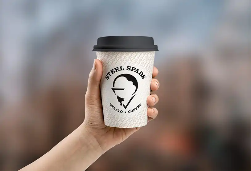 Steel Spade Coffee Cup Mockup with Coffee Bean Pattern