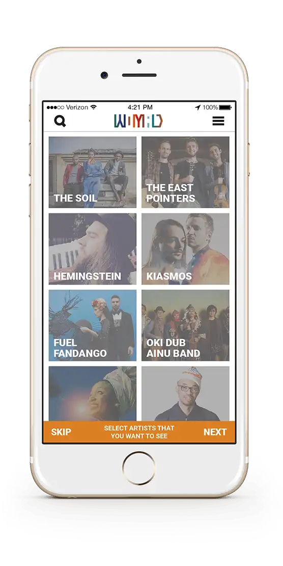 WOMAD Festival App - Artist Selection Page