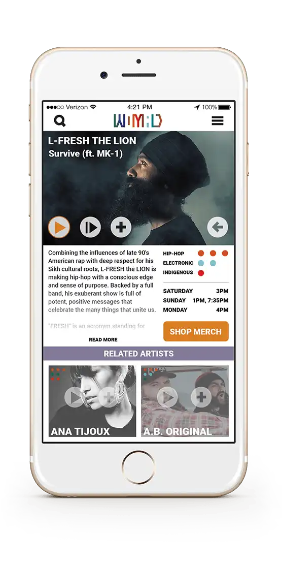 WOMAD Festival App - Artist Page