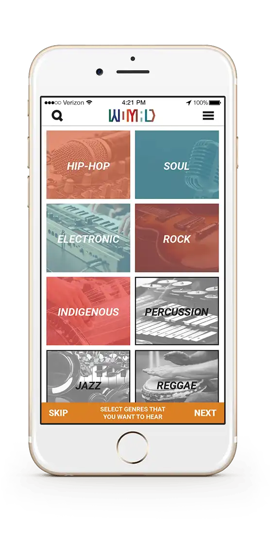 WOMAD Festival App - Genre Selection Page