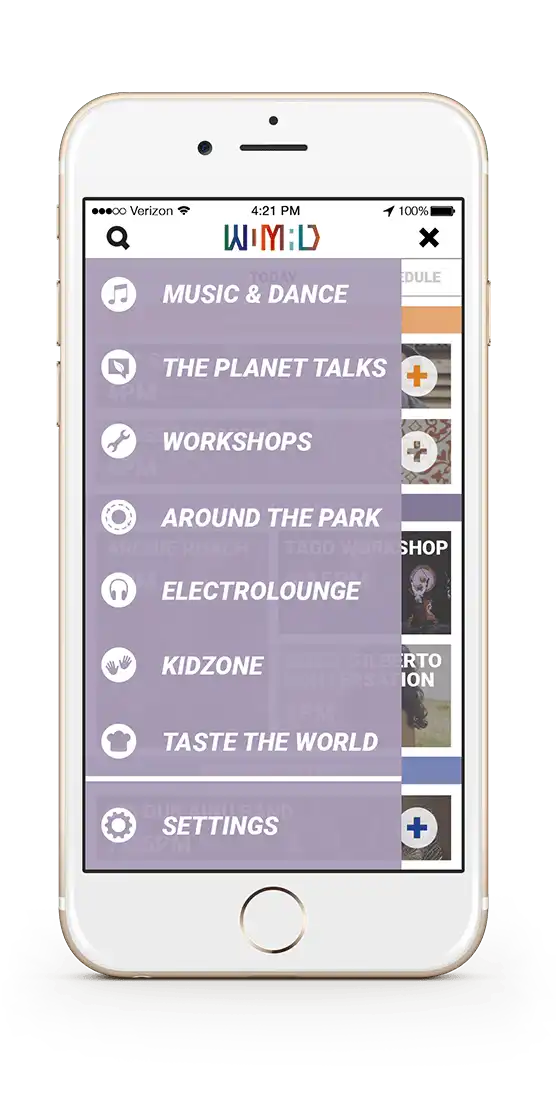 WOMAD Festival App - Menu Page