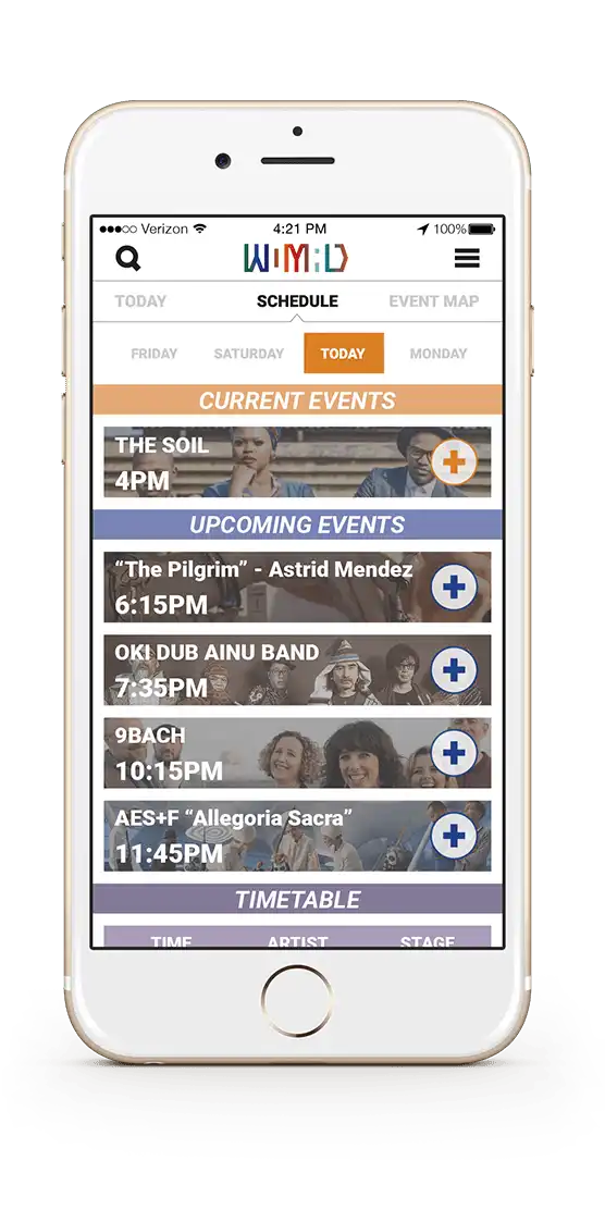 WOMAD Festival App - Schedule Page