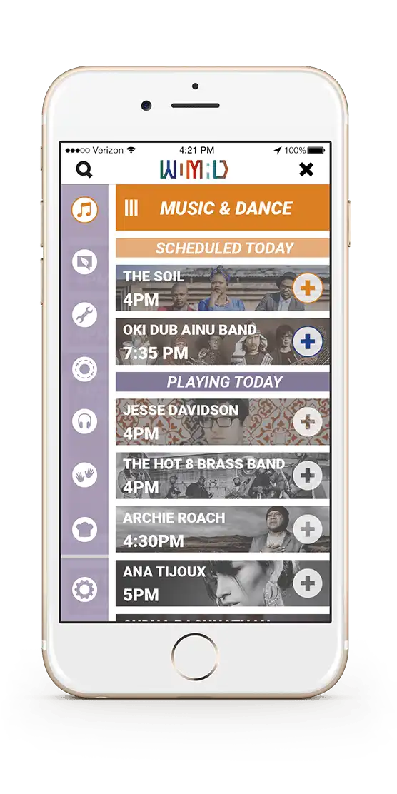 WOMAD Festival App - Menu Options Page