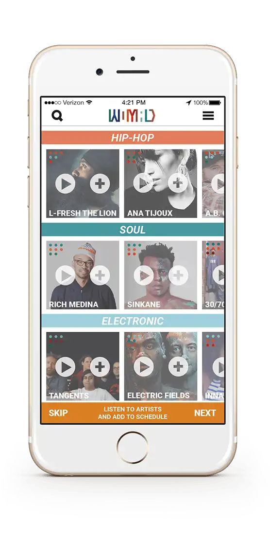 WOMAD Festival App - Suggested Artists Page